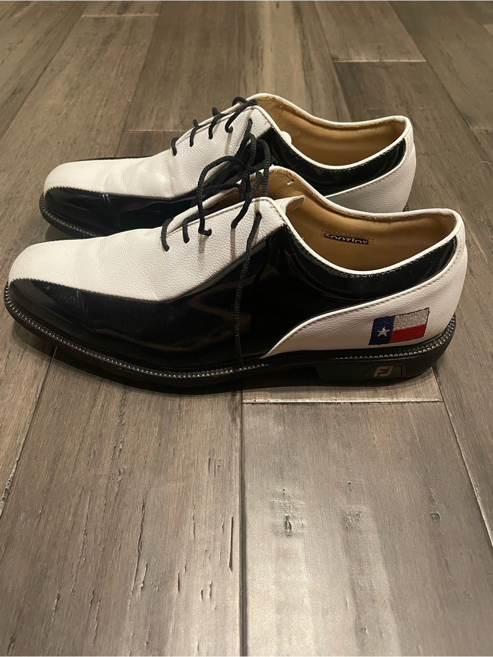 FootJoy DryJoys Golf Shoes Texas Flag Custom JCS Black White Men’s US 9.5 Medium